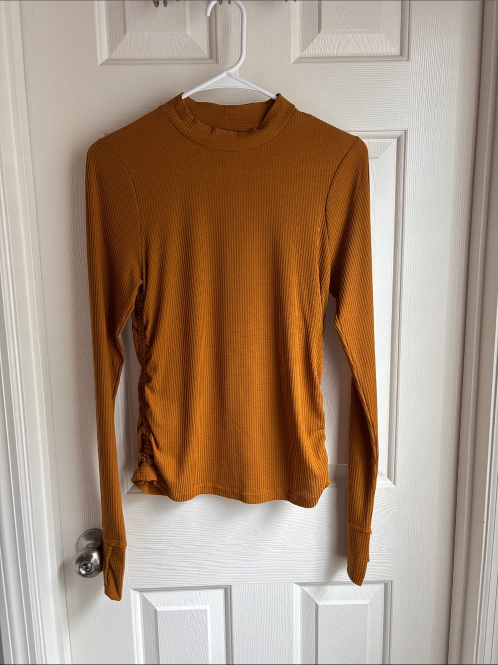 Prana Mustard Ribbed Long-Sleeve Mock Neck Top
